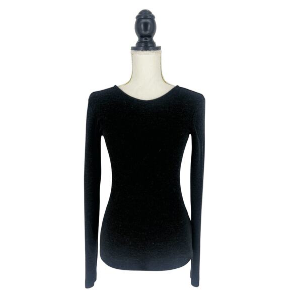 Brunello Cucinelli Monili Trim Virgin Wool Low Back Long Sleeve Top Dark Gray - Picture 2 of 11